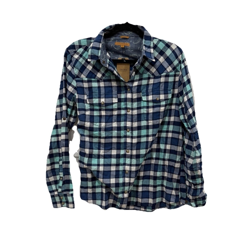 Jachs Girlfriend Flannel Shirt Top Women M Plaid  Button Up‎ Lightweight NWT